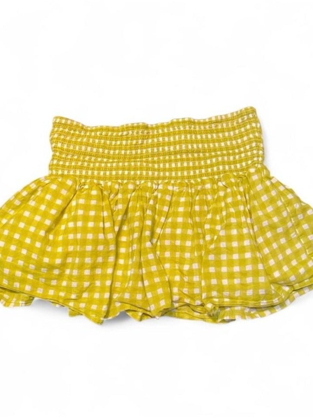 Lime Green Gingham Smocked Mini Skirt